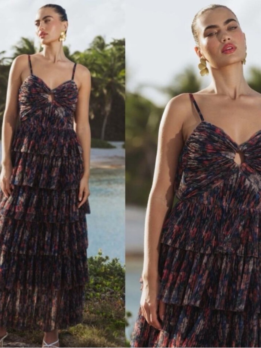 NWT Hutch‎ Rosey Floral Tiered Gown in Navy Multi Tropical Garden